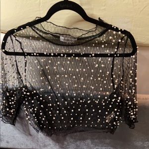 Mesh pearl crop top